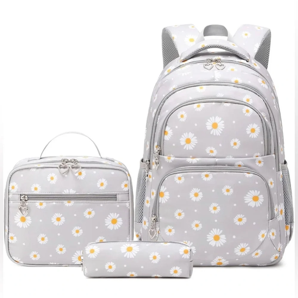 COPY - NWT 3Pcs Daisy Prints Backpack Bookbag set, AVAILABLE IN GREY AND BLACK